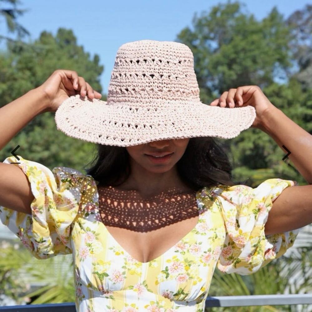 Womens Sunhat Jessica Elliott Wide Brim Natural Straw Cottagecore One Size